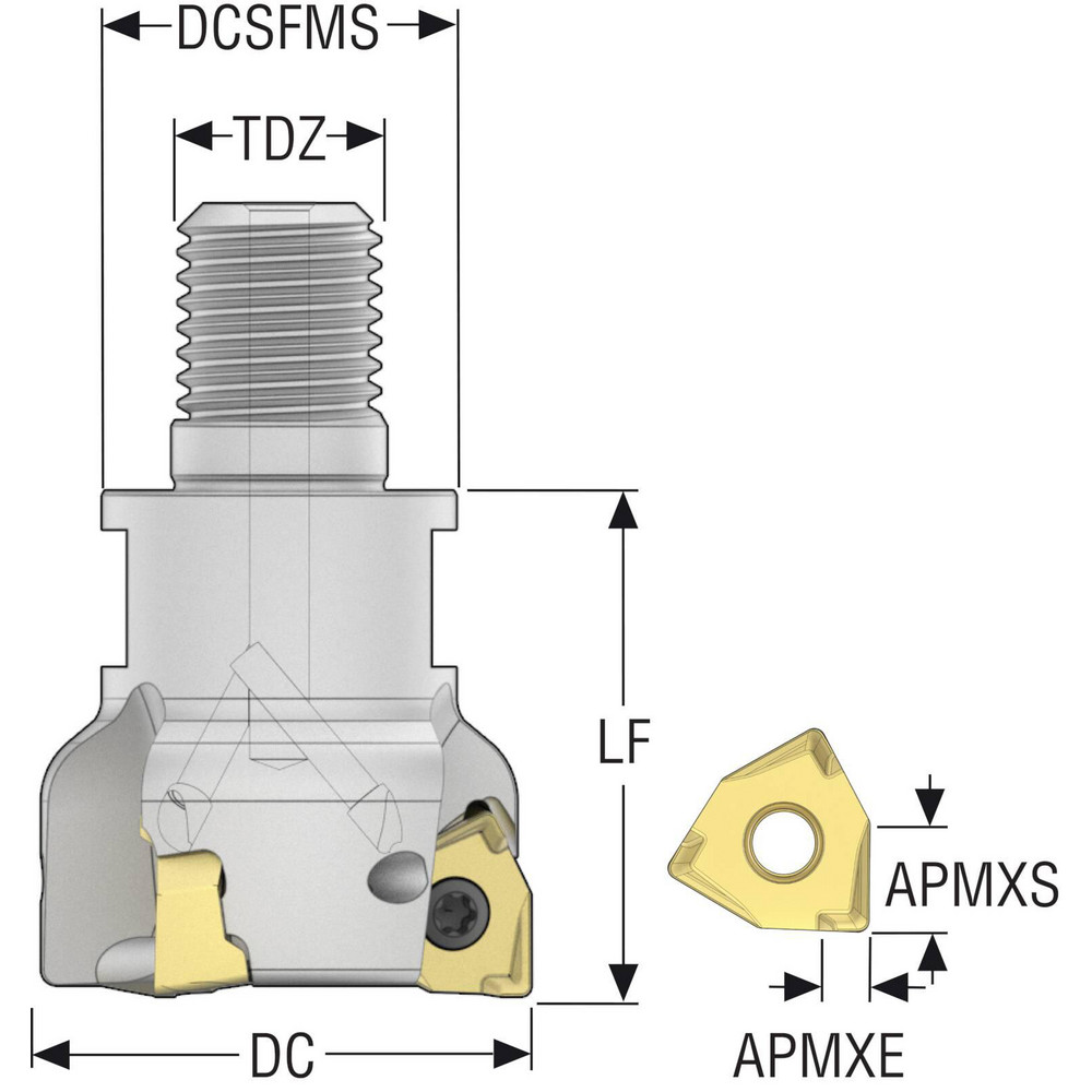 Seco Indexable Square-Shoulder End Mill: R217.96-2040.RE-08-4A, 40 mm Cut Dia, 7 mm Max Depth of Cut, M20 Modular Connection Shank - 02972745