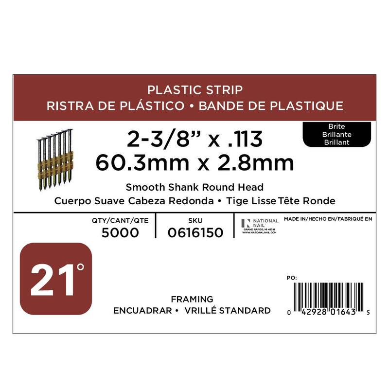 PRO-FIT 2-3/8 in. x 0.113 21-Degree Bright Finish Smooth Shank Plastic Strip Framing Nails (5000 -Per Box) - 0616150