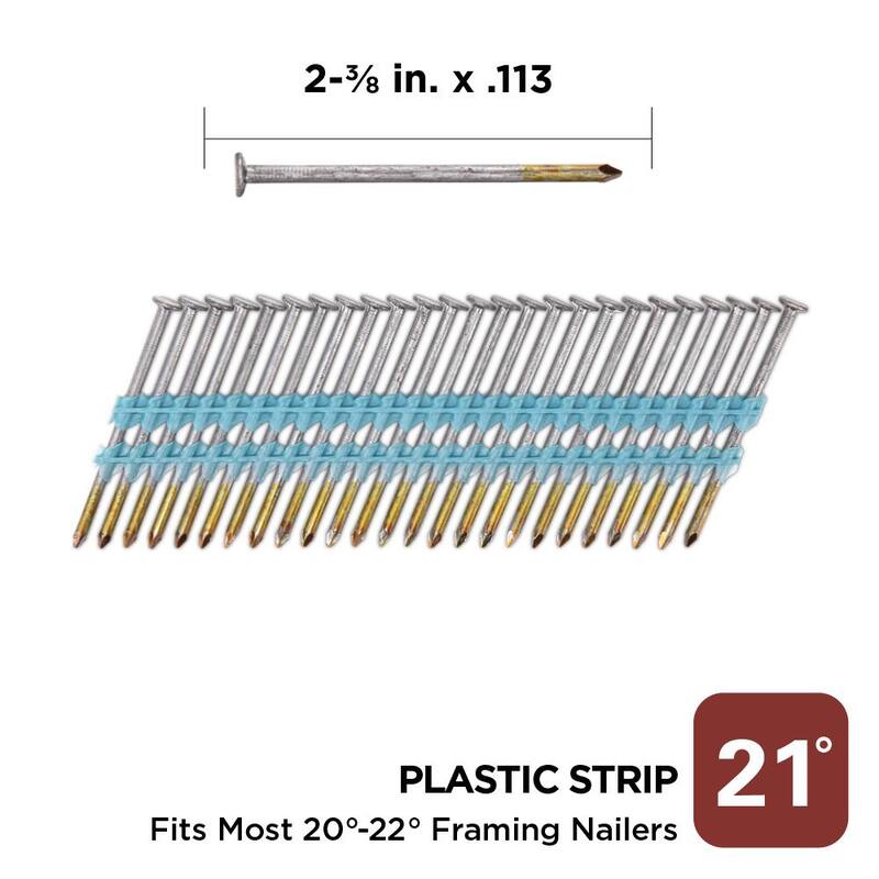 PRO-FIT 2-3/8 in. x 0.113 21-Degree Bright Finish Smooth Shank Plastic Strip Framing Nails (5000 -Per Box) - 0616150