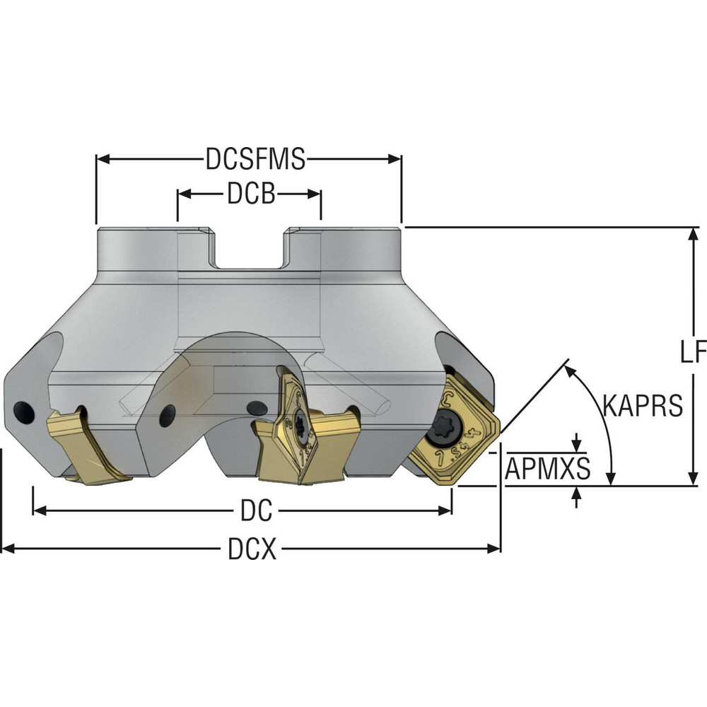 Seco 3.74" Max Cut Dia, 1" Arbor Hole, 0.236" Max Depth of Cut, 48° Indexable Chamfer & Angle Face Mill - 03213638