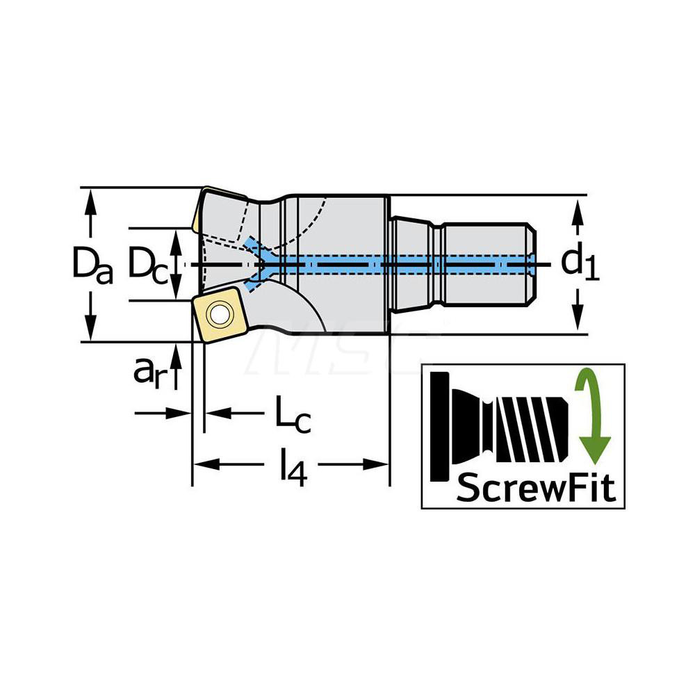 Walter Indexable High-Feed End Mill: M4002-020-T18-02-01, 20.00 mm Cut Dia, 18.00 mm Shank Dia, Modular Connection Shank - 6795777