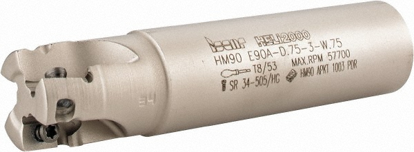 Iscar Indexable Square-Shoulder End Mill: HM90 E90A-D20-2-W20-XL, 20 mm Cut Dia, 10 mm Max Depth of Cut, 20 mm Dia Weldon Flat Shank - 3102131