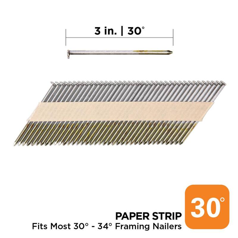 PRO-FIT 3 in. x 0.131 30-Degree Bright Finish Smooth Shank Paper Tape Framing Nails (2500-Per Box) - 0600270