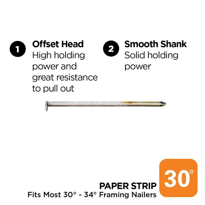 PRO-FIT 3 in. x 0.131 30-Degree Bright Finish Smooth Shank Paper Tape Framing Nails (2500-Per Box) - 0600270