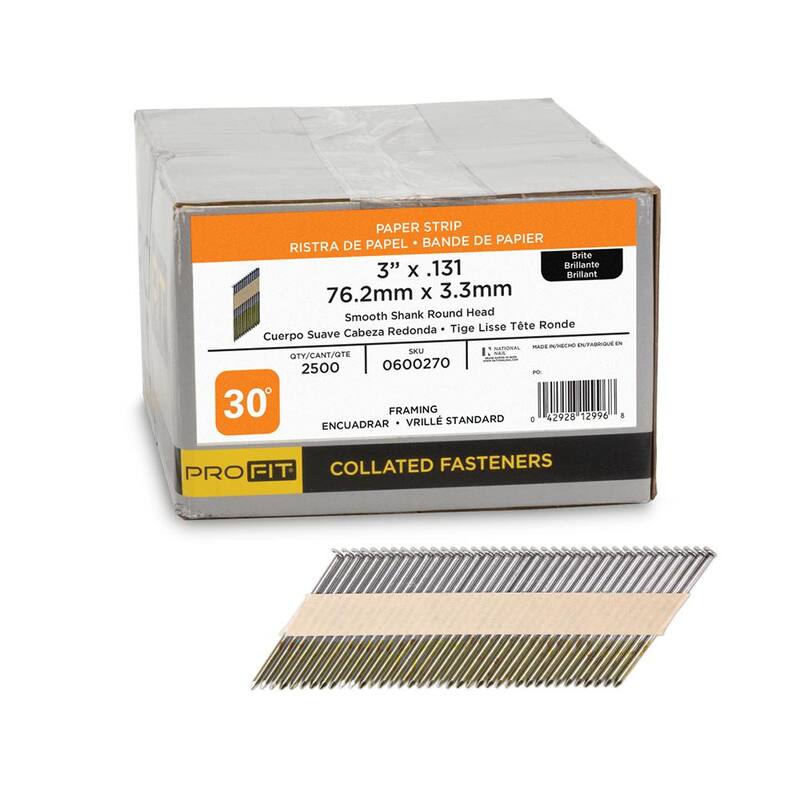 PRO-FIT 3 in. x 0.131 30-Degree Bright Finish Smooth Shank Paper Tape Framing Nails (2500-Per Box) - 0600270