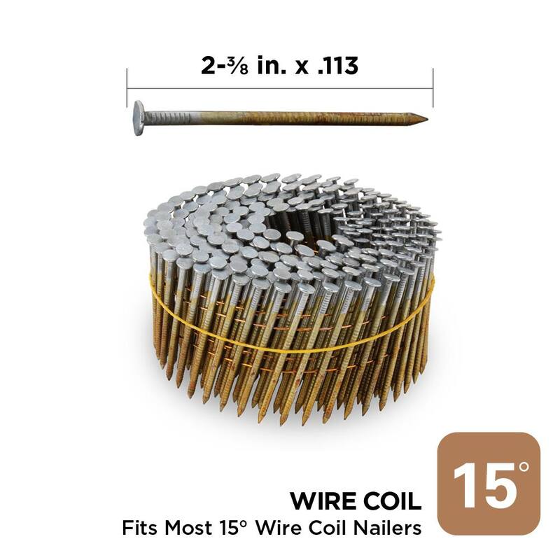 PRO-FIT 2-3/8 in. x 0.113-Gauge 15° Bright Finish Ring Shank Wire Coil Framing Nails (4500 per Box) - 0616455