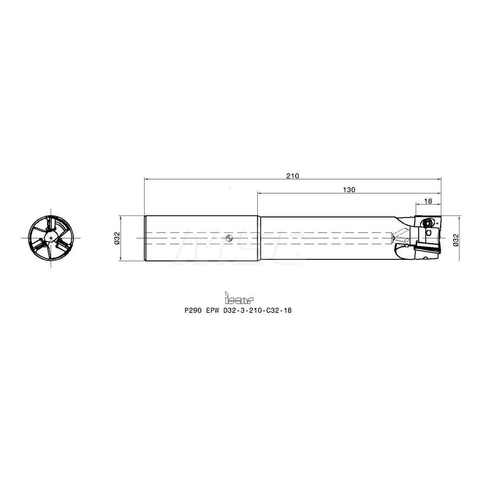 Iscar Indexable Square-Shoulder End Mill: P290EPWD323210C3218, 32 mm Cut Dia, 18 mm Max Depth of Cut, 32 mm Dia Cylindrical Shank - 3110790