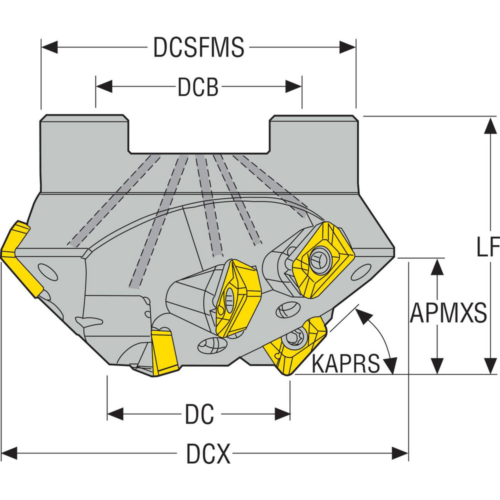 Seco 3.563" Cut Dia, 1" Arbor Hole, 0.63" Max Depth of Cut, 30° Indexable Chamfer & Angle Face Mill - 02670045