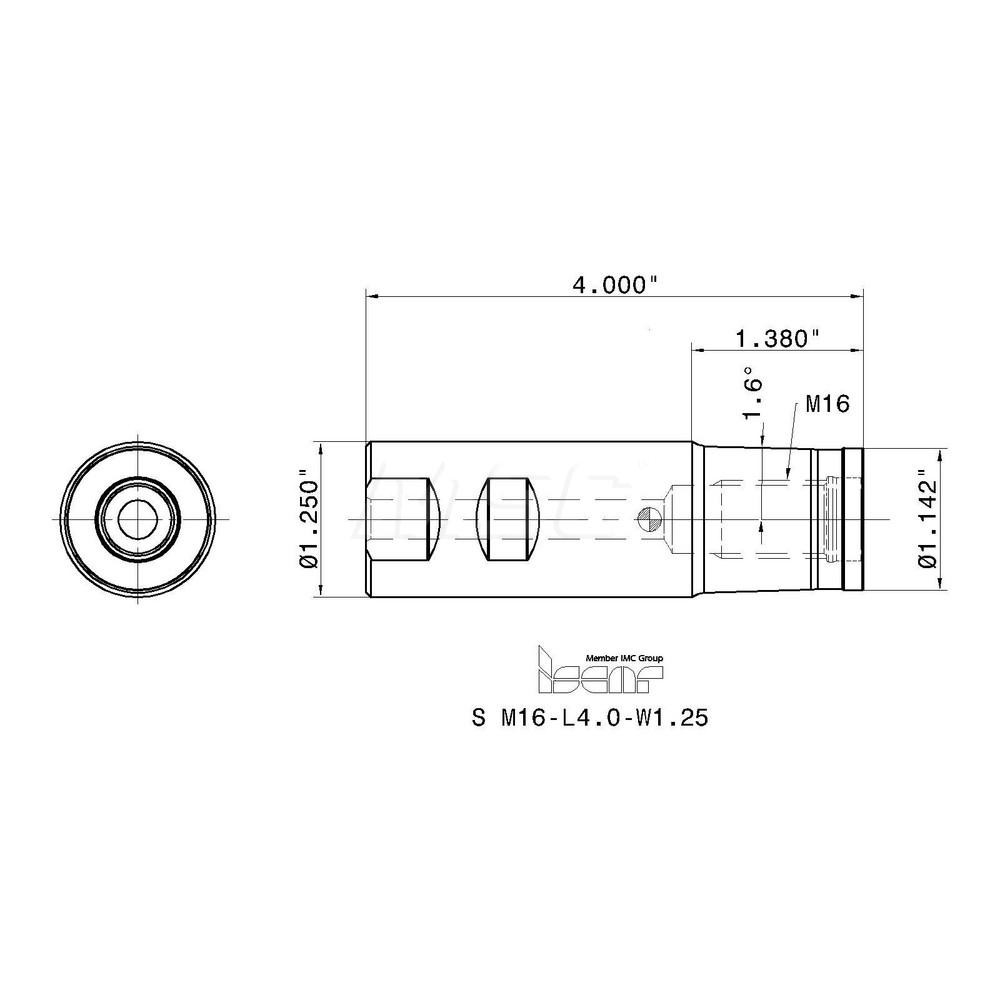Iscar Replaceable Tip Milling Shank: Series FlexFit, 1.38" Projection, 1-1/4" Straight Shank - 3110680