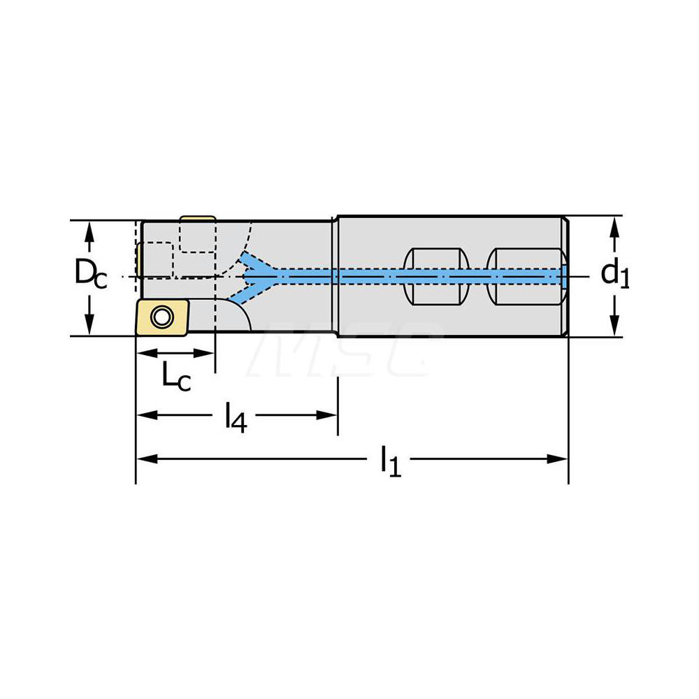 Walter Indexable Square-Shoulder End Mill: M4792-040-W32-01-26, 39.9 mm Cut Dia, 26.9 mm Max Depth of Cut, 32 mm Dia Weldon Flat Shank - 6822380