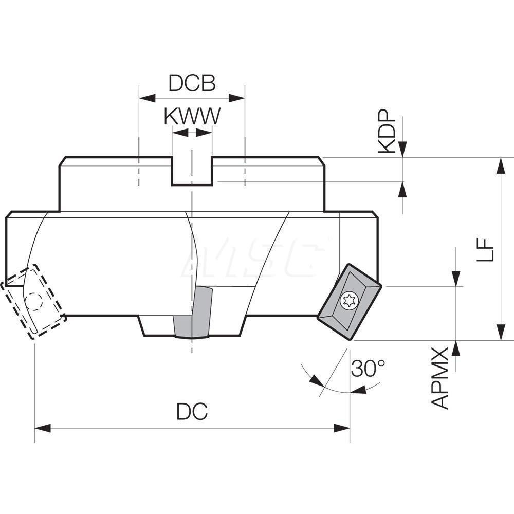 Kyocera 50.8mm Cut Dia, 25.4mm Arbor Hole, 12.7mm Max Depth of Cut, 30° Indexable Chamfer & Angle Face Mill - OTM86422