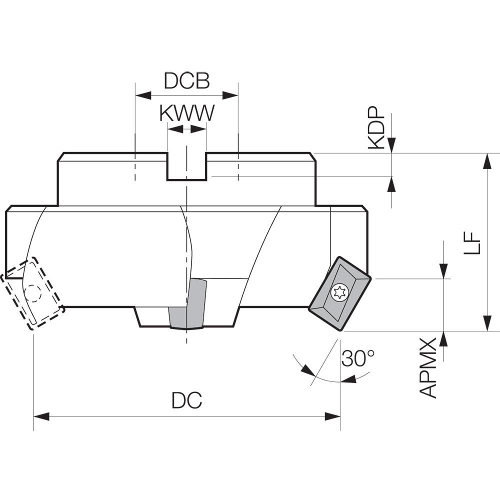Kyocera 50.8mm Cut Dia, 25.4mm Arbor Hole, 12.7mm Max Depth of Cut, 30° Indexable Chamfer & Angle Face Mill - OTM86422
