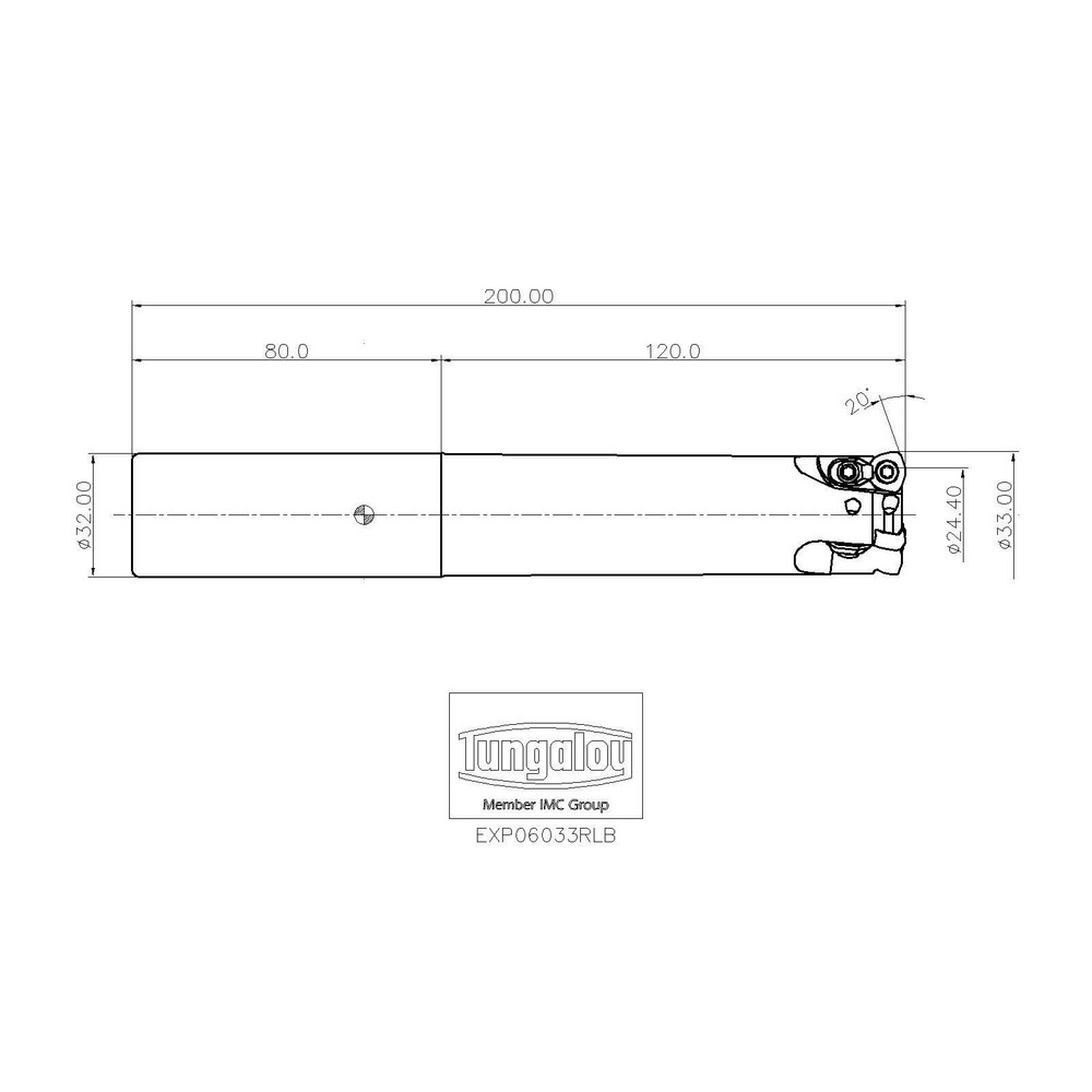 Tungaloy Indexable High-Feed End Mill: EXP06033RLB, Cylindrical Shank - 6817120