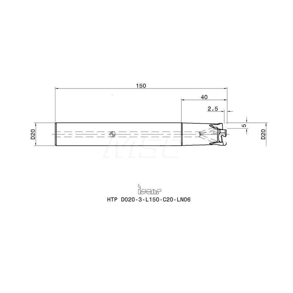 Iscar 20mm Cut Dia, 2.5mm Max Depth of Cut, 20mm Shank Diam,Indexable Plunge End Mill - 3105868
