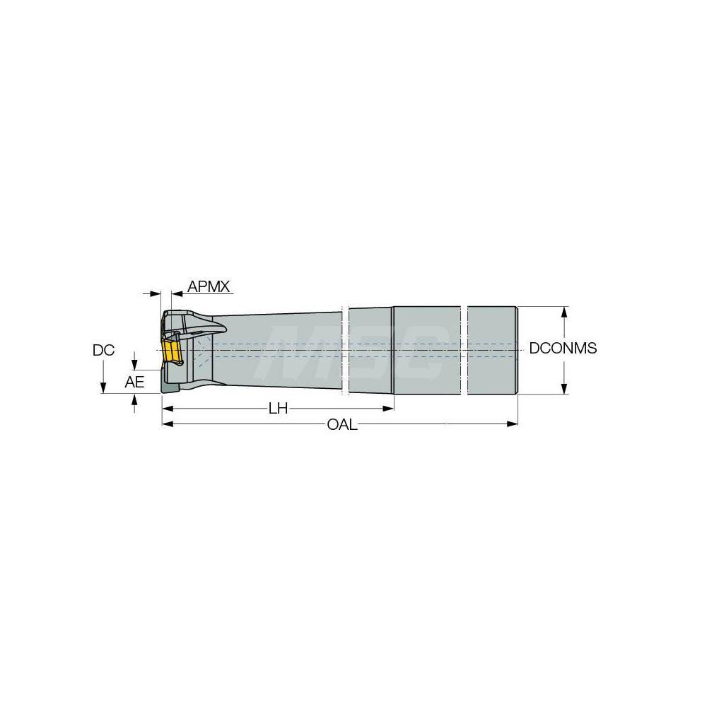 Iscar 20mm Cut Dia, 2.5mm Max Depth of Cut, 20mm Shank Diam,Indexable Plunge End Mill - 3105868
