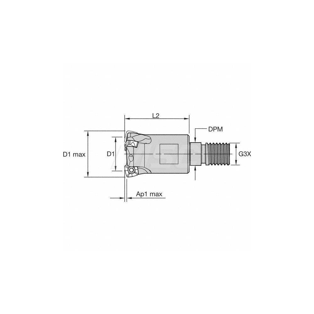 Kennametal Indexable High-Feed End Mill: A7792VXP06SA1.0Z4R1.4, 1" Cut Dia, Modular Connection Shank - 5661215