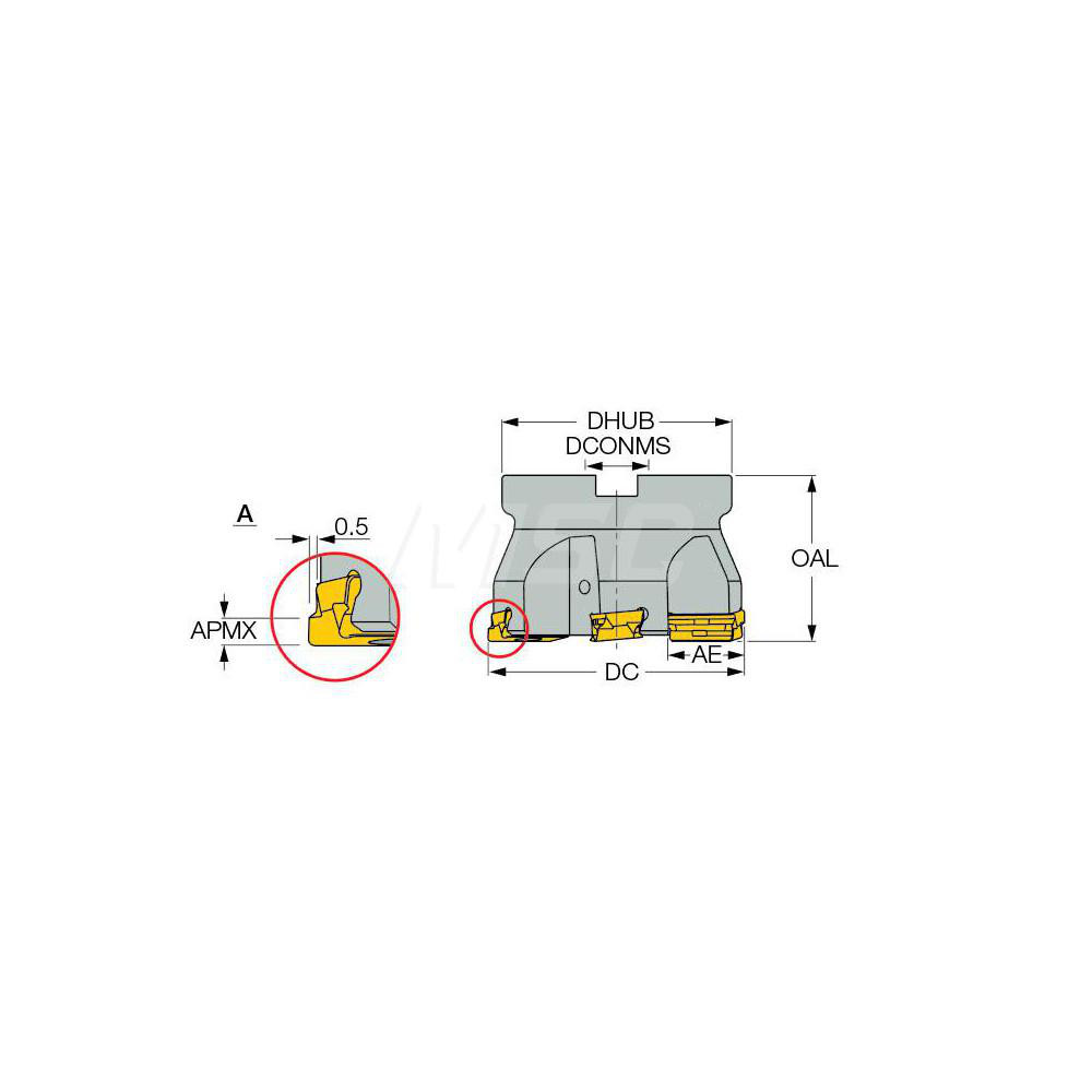 Iscar 100mm Cut Dia, 22mm Arbor Hole Dia, 3mm Max Depth, Indexable Square-Shoulder Face Mill - 3104822