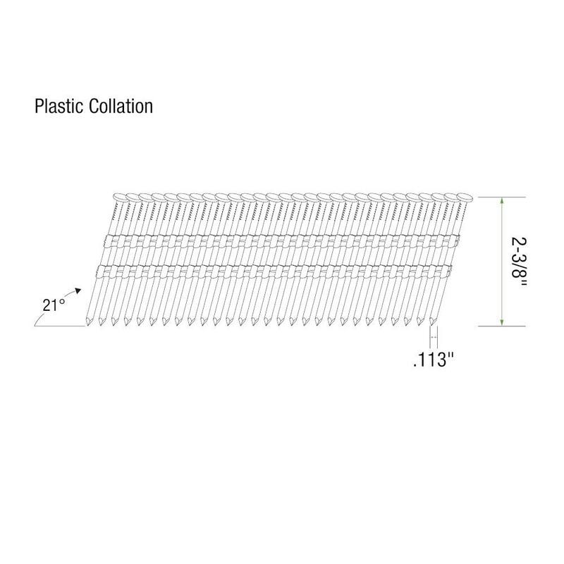 Grip-Rite 2-3/8 in. x 0.113 in. 21° Plastic Collated Bright Coated Smooth Shank Nails 1000 per Box - GR071M