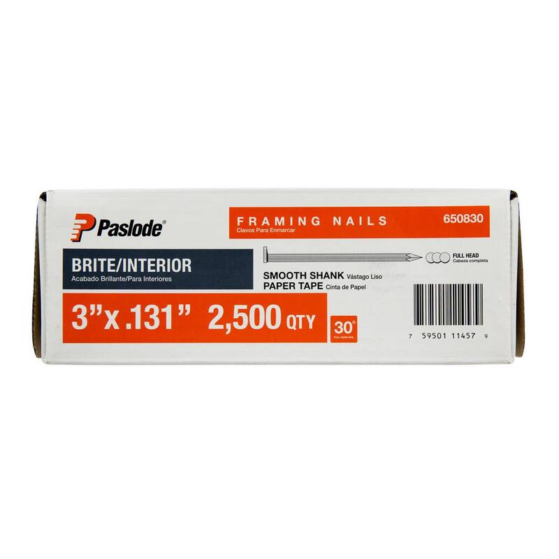 Paslode 3 in. x 0.131-Gauge 30-Degree Brite Smooth Shank Paper Tape Framing Nails (2500 per Box) - 650830