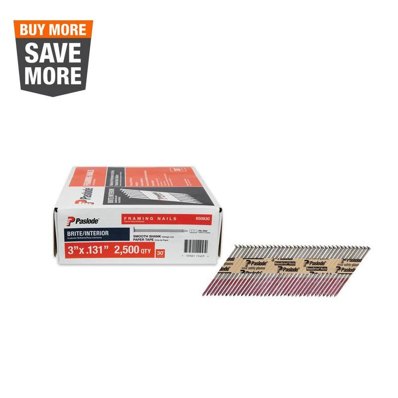Paslode 3 in. x 0.131-Gauge 30-Degree Brite Smooth Shank Paper Tape Framing Nails (2500 per Box) - 650830