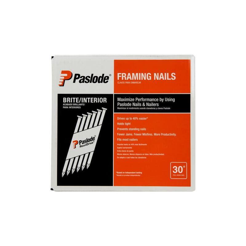 Paslode 3 in. x 0.131-Gauge 30-Degree Brite Smooth Shank Paper Tape Framing Nails (2500 per Box) - 650830
