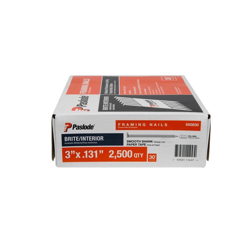 Paslode 3 in. x 0.131-Gauge 30-Degree Brite Smooth Shank Paper Tape Framing Nails (2500 per Box) - 650830