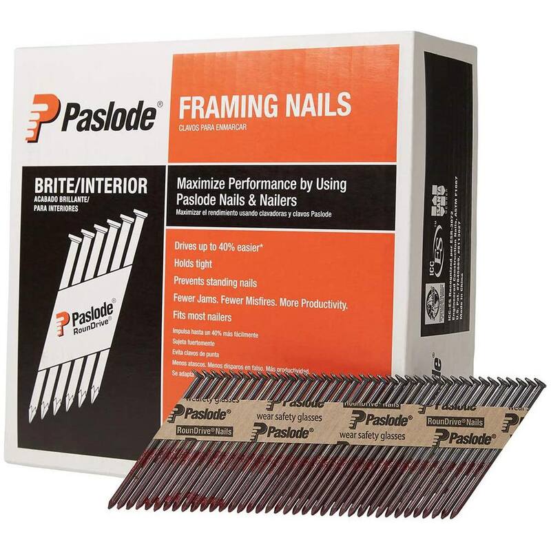 Paslode 3 in. x 0.131-Gauge 30-Degree Brite Smooth Shank Paper Tape Framing Nails (2500 per Box) - 650830
