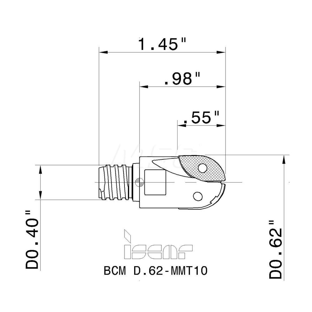 Iscar Indexable Ball Nose End Mill: 5/8" Cut Dia, 1.44" OAL - 3181082