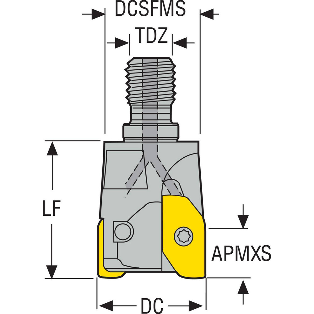 Seco Indexable Copy End Mill: 1.2598" Cut Dia, 0.2953" Max Depth of Cut, Through Coolant - 02450299
