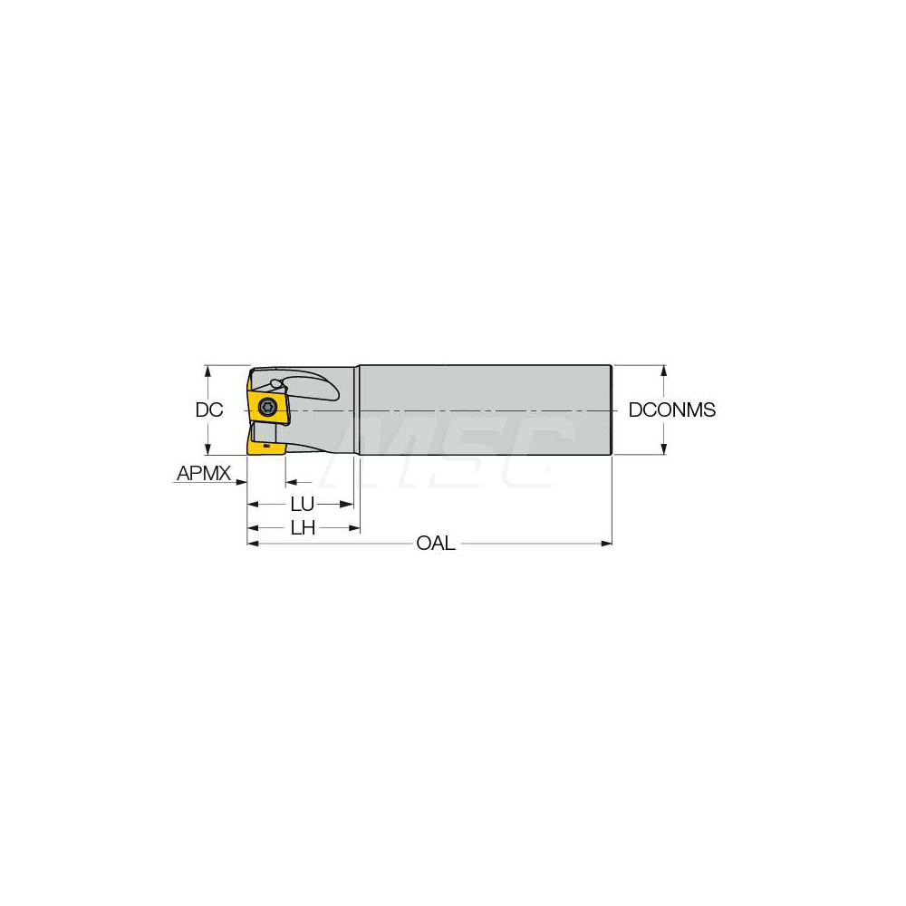 Iscar Indexable Square-Shoulder End Mill: T490ELND1.002W1.0013, 1" Cut Dia, 0.49" Max Depth of Cut, 1" Dia Weldon Flat Shank - 3105293