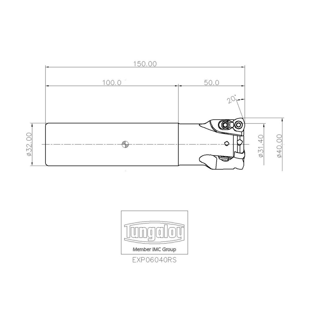 Tungaloy Indexable High-Feed End Mill: EXP06040RS, Cylindrical Shank - 6817125