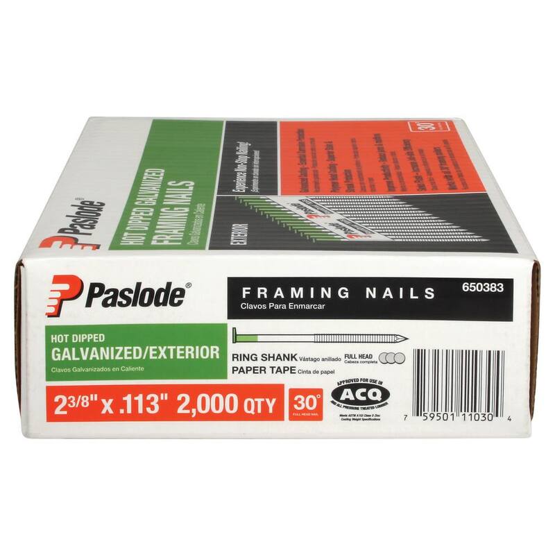Paslode 2-3/8 in. x 0.113-Gauge 30-Degree Galvanized Ring Shank Paper Tape Framing Nails (2,000 per Box) - 650383