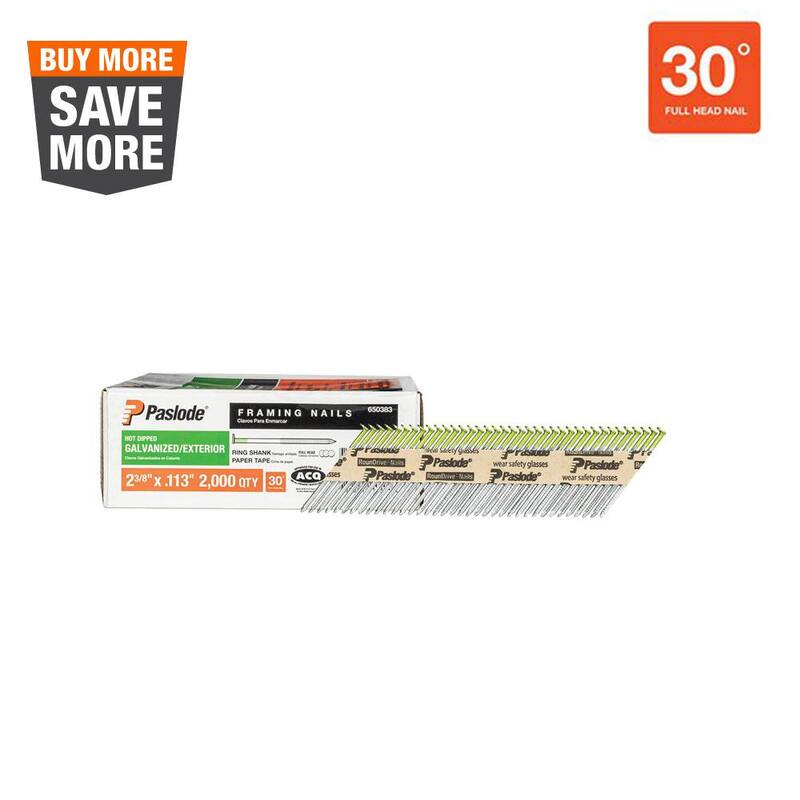 Paslode 2-3/8 in. x 0.113-Gauge 30-Degree Galvanized Ring Shank Paper Tape Framing Nails (2,000 per Box) - 650383