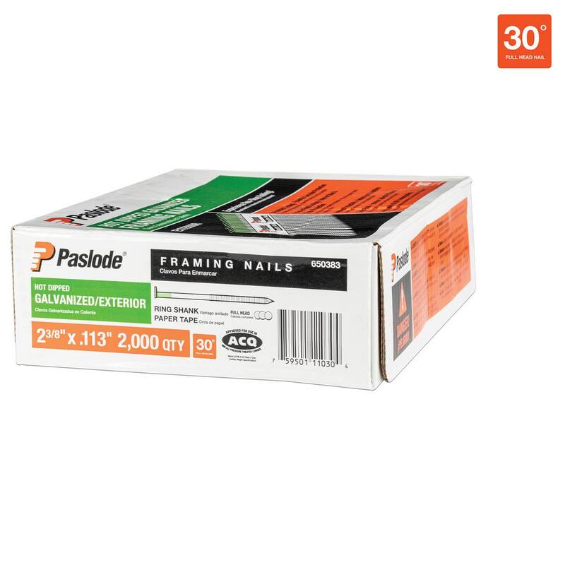 Paslode 2-3/8 in. x 0.113-Gauge 30-Degree Galvanized Ring Shank Paper Tape Framing Nails (2,000 per Box) - 650383