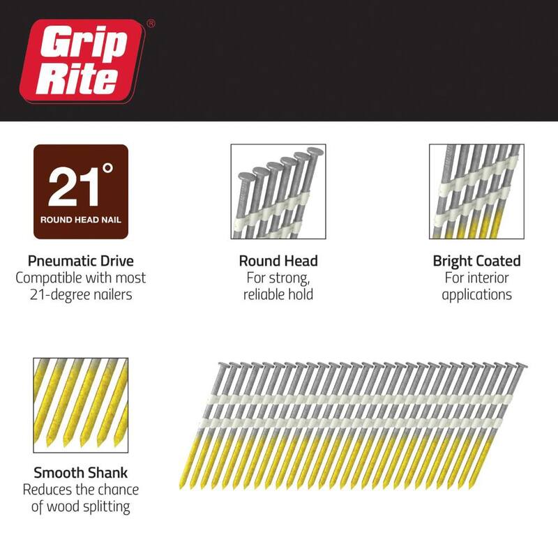 Grip-Rite 2-3/8 in. x 0.113 in. 21° Plastic Collated Smooth Shank Framing Nails 5000 per Box - GR07