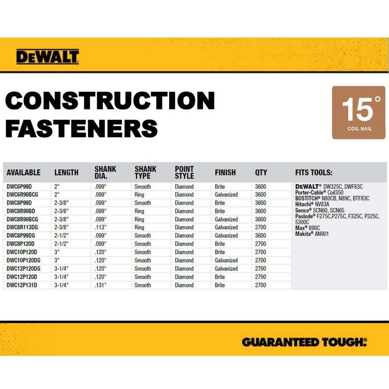 DEWALT 3 in. x 0.120 in. Metal Coil Nails (2700 per Box) - DWC10P120D