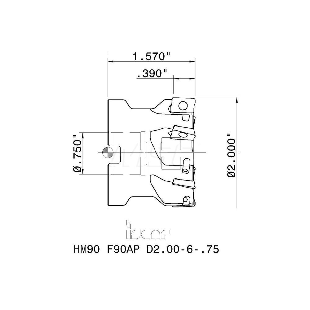 Iscar 2" Cut Dia, 3/4" Arbor Hole Dia, 0.39" Max Depth, Indexable Square-Shoulder Face Mill - 3102078
