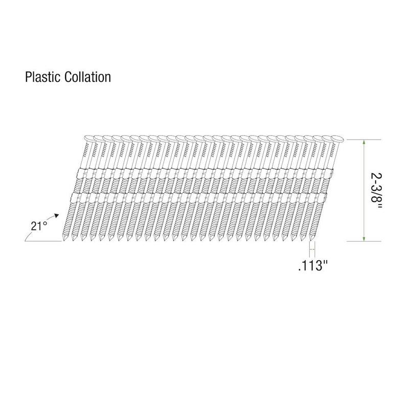 Grip-Rite 2-3/8 in. x 0.113 in. 21° Plastic Collated Bright Coated Ring Shank Round Head Nails 5000 per Box - GR08R