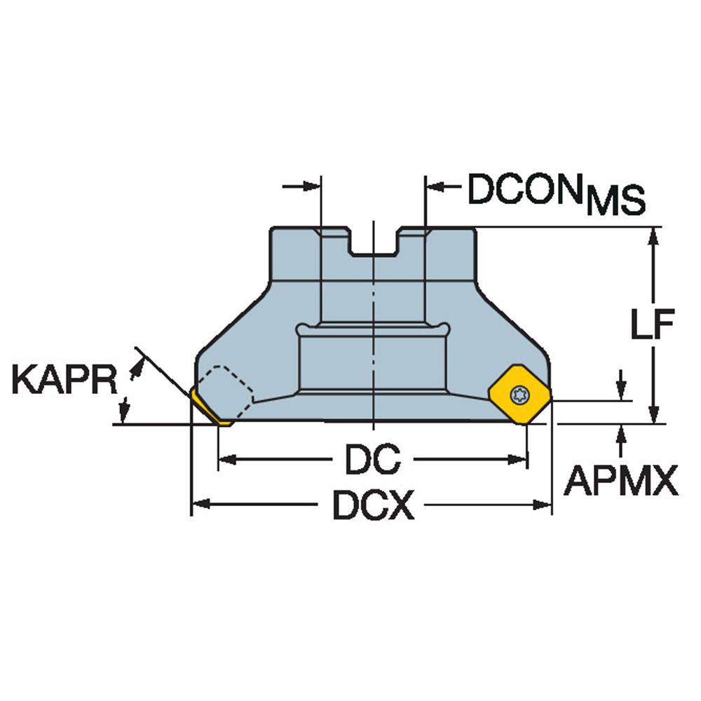 Sandvik Coromant 4" Cut Dia, 1-1/2" Arbor Hole, 0.3937" Max Depth of Cut, 45° Indexable Chamfer & Angle Face Mill - 5740097