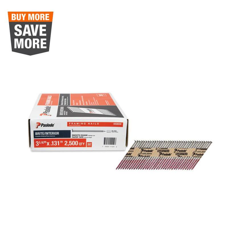Paslode 3-1/4 in. x 0.131-Gauge 30-Degree Brite Smooth Shank Paper Tape Framing Nails (2500 per Box) - 650839