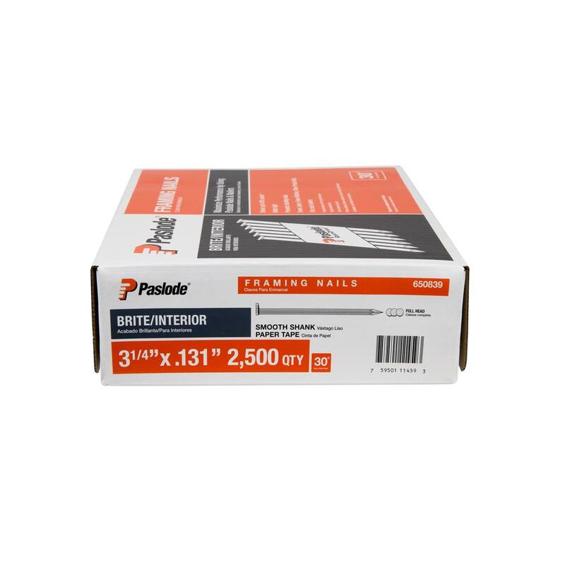 Paslode 3-1/4 in. x 0.131-Gauge 30-Degree Brite Smooth Shank Paper Tape Framing Nails (2500 per Box) - 650839