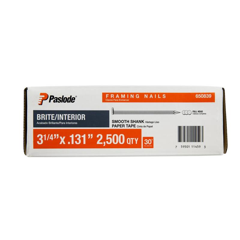 Paslode 3-1/4 in. x 0.131-Gauge 30-Degree Brite Smooth Shank Paper Tape Framing Nails (2500 per Box) - 650839
