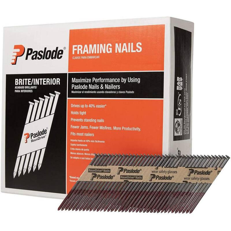 Paslode 3-1/4 in. x 0.131-Gauge 30-Degree Brite Smooth Shank Paper Tape Framing Nails (2500 per Box) - 650839