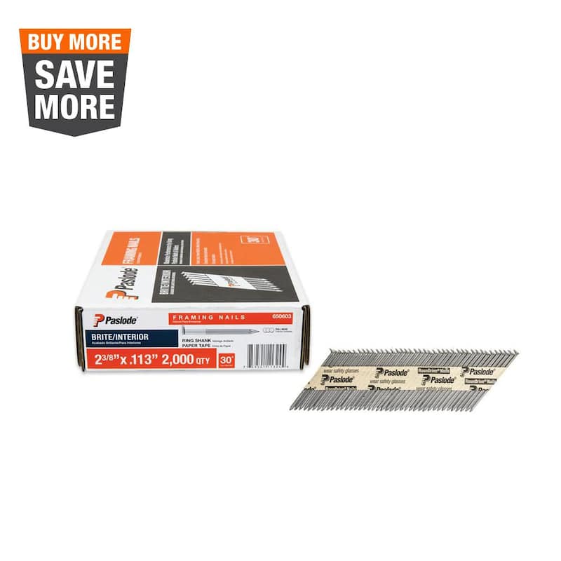 Paslode 2-3/8 in. x 0.113-Gauge 30-Degree Steel Brite Ring Shank Paper Tape Framing Nails ( 2000 per Box ) - 650603