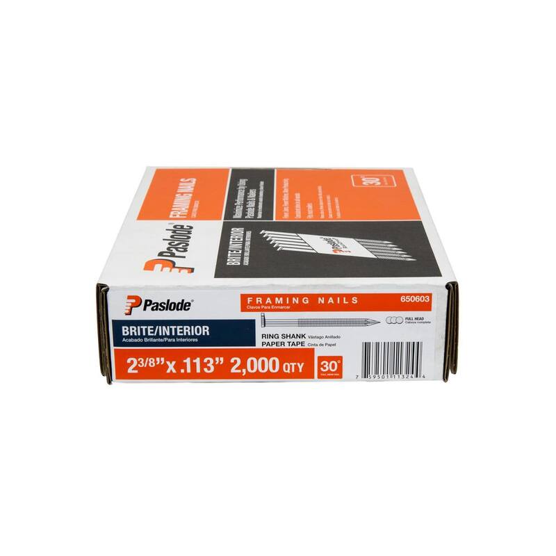 Paslode 2-3/8 in. x 0.113-Gauge 30-Degree Steel Brite Ring Shank Paper Tape Framing Nails ( 2000 per Box ) - 650603