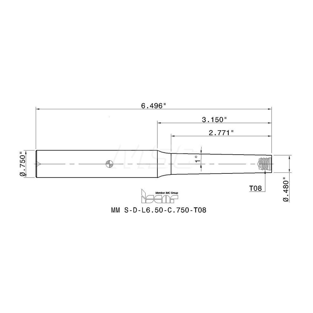 Iscar Replaceable Tip Milling Shank: Series Multimaster, 3.15" Projection, 3/4" 89 ° Shank - 3102478