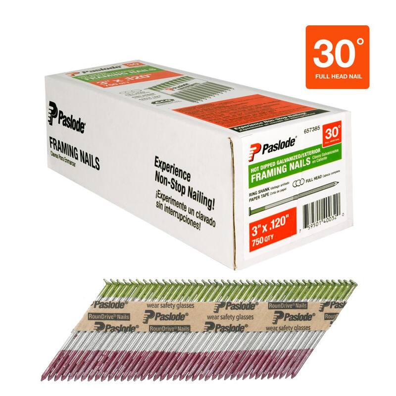 Paslode 3 in. x 0.120 in. Round Drive 30-Degree Steel Galvanized Ring Shank Paper Tape Framing Nails ( 750 Per Box ) - 657385
