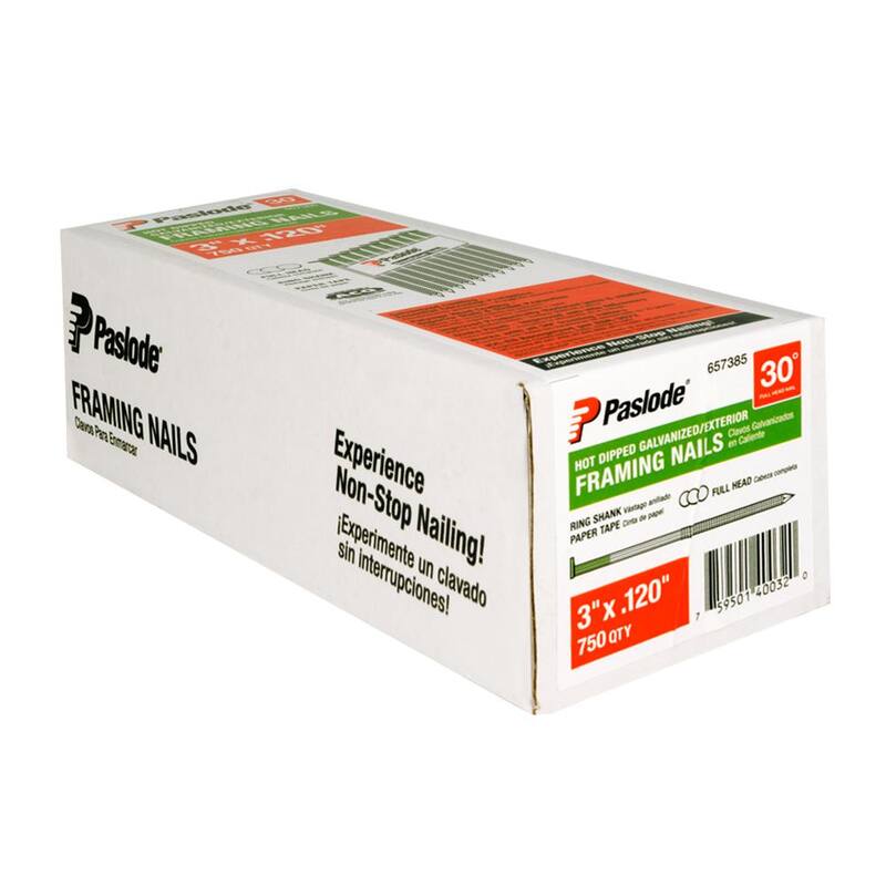 Paslode 3 in. x 0.120 in. Round Drive 30-Degree Steel Galvanized Ring Shank Paper Tape Framing Nails ( 750 Per Box ) - 657385
