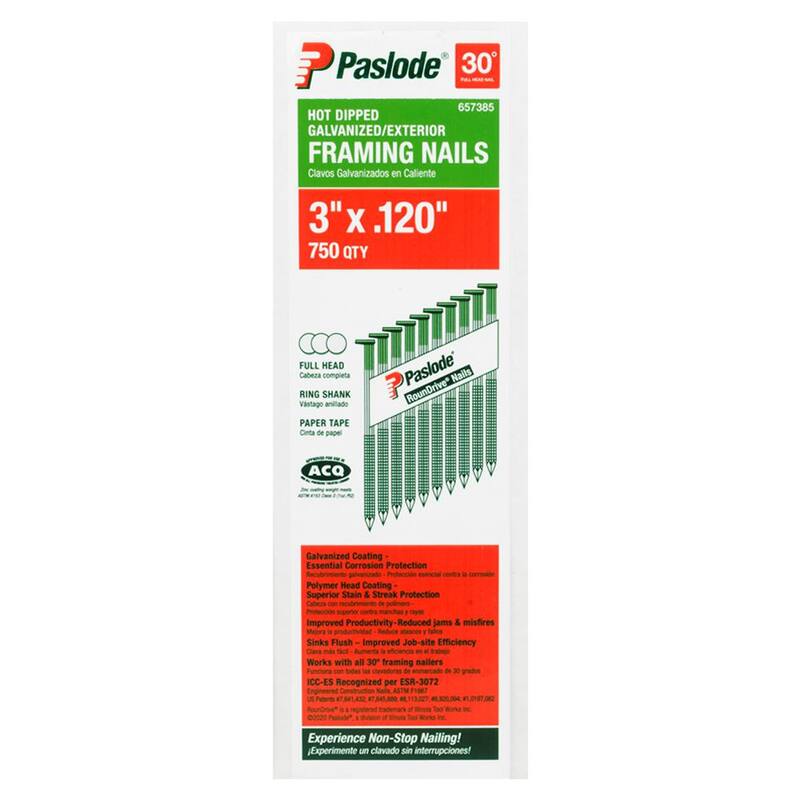 Paslode 3 in. x 0.120 in. Round Drive 30-Degree Steel Galvanized Ring Shank Paper Tape Framing Nails ( 750 Per Box ) - 657385