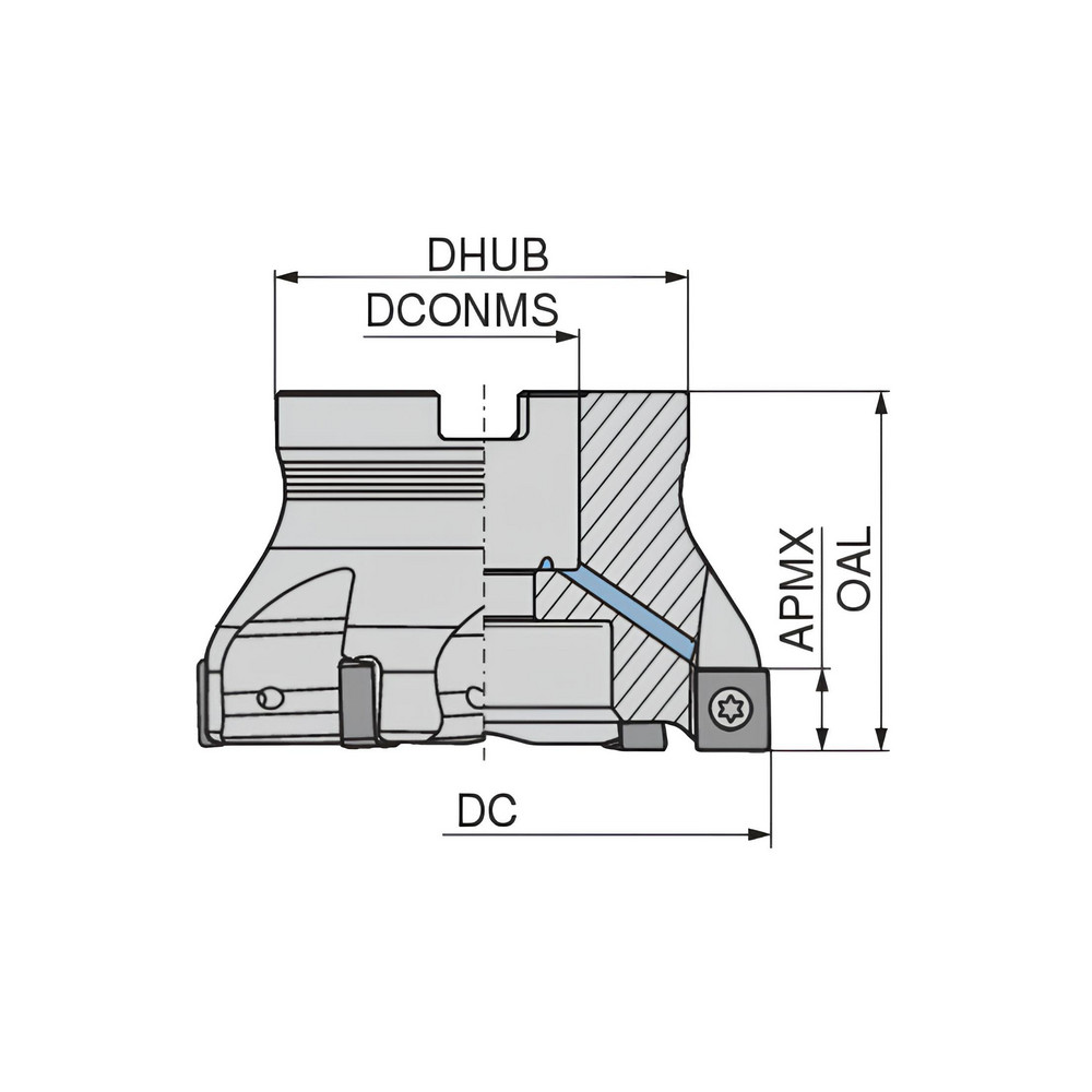 Ceratizit Indexable Square-Shoulder Face Mill:  A491200R0409A075175EF,  2'' Cut Dia,  0.7500" Arbor Hole Dia,  0.2360" Max Cutting Depth - 5877620004